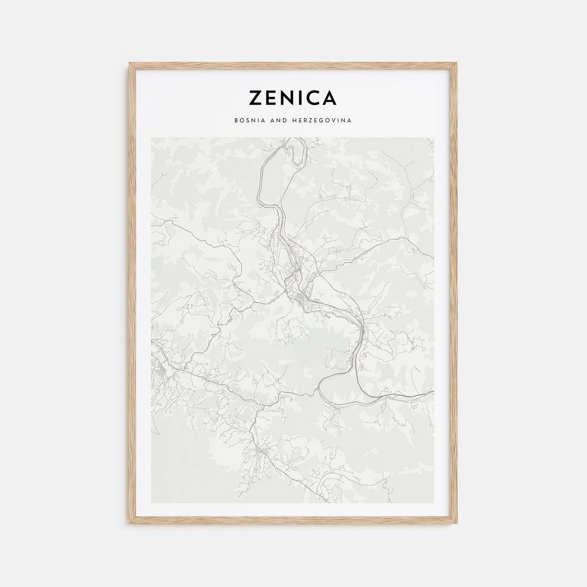 Zenica Bosnia and Herzegovina Street Map Minimalist City Poster