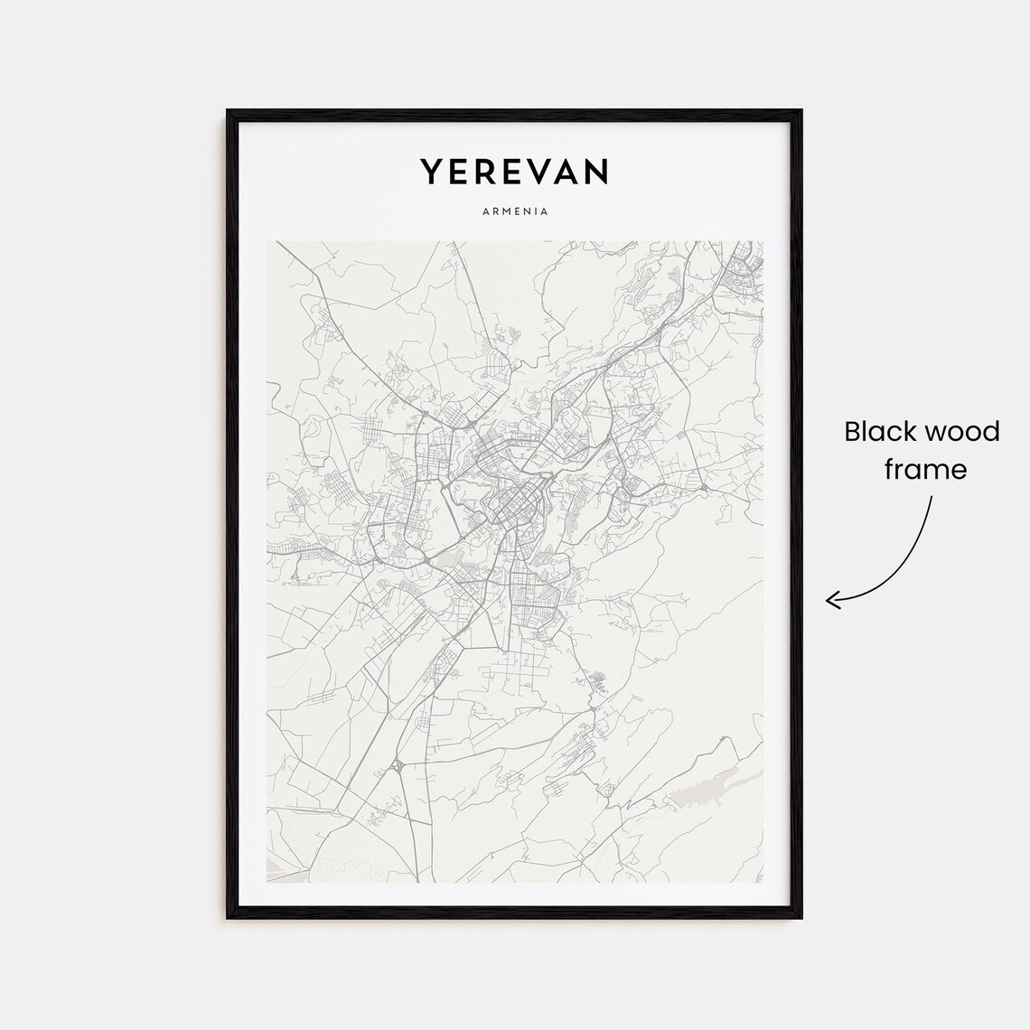 Yerevan Armenia Minimalist Black and White City Street Map Art Poster - Image 3
