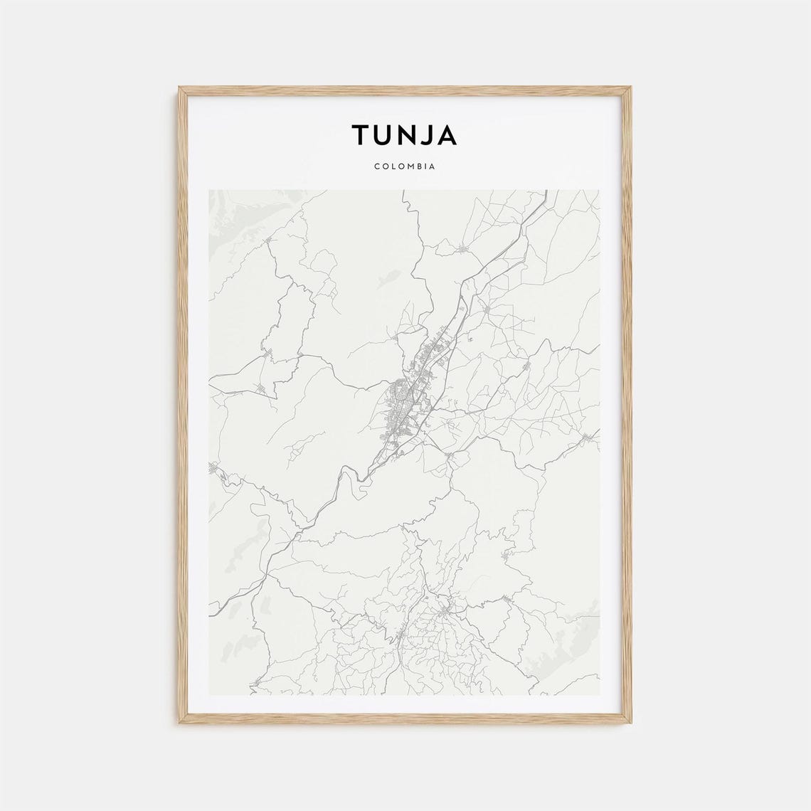 Tunja Colombia Minimalist Black White City Map Fine Art Print