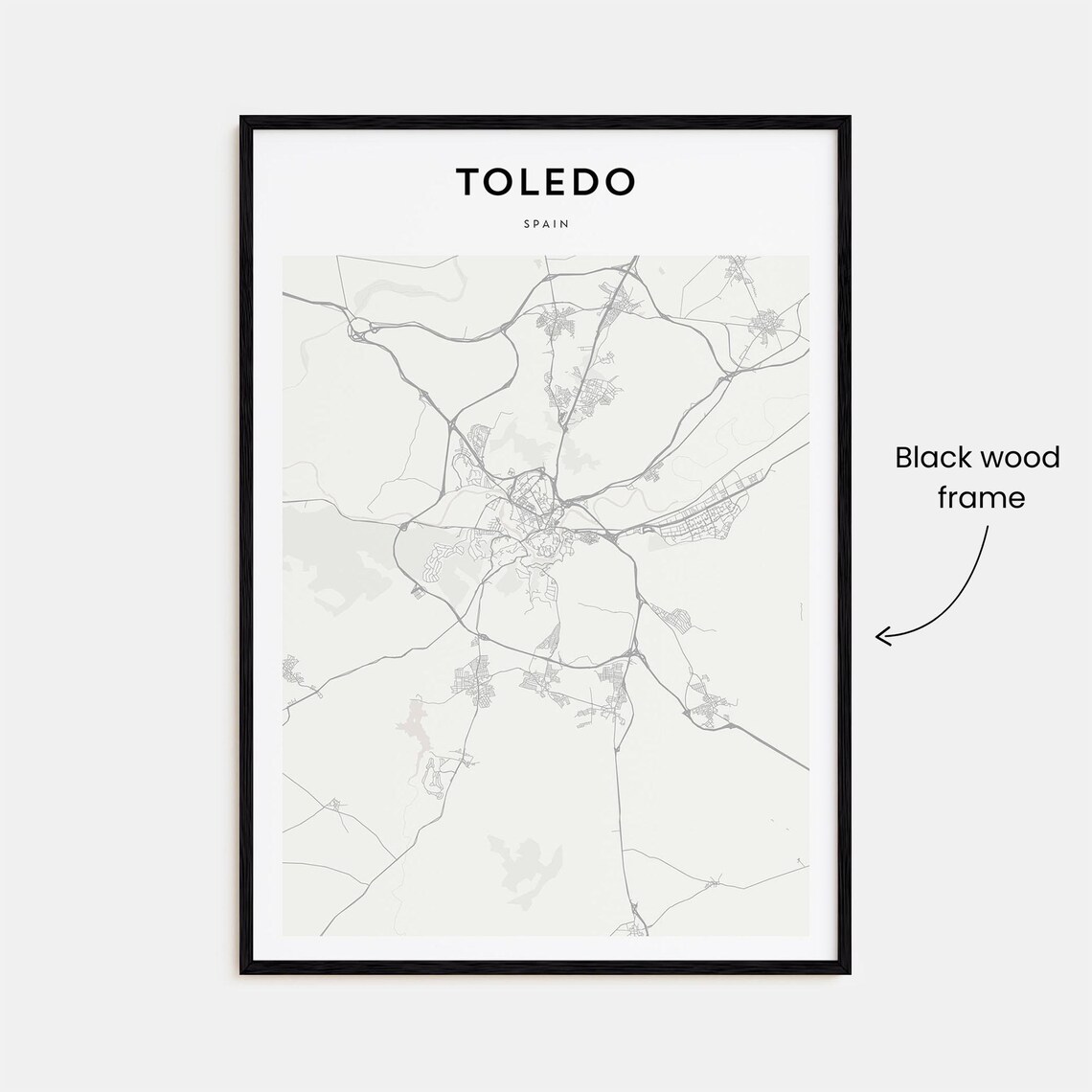 Minimalist Toledo Spain City Street Map Poster in Neutral Gray Tones - Image 3