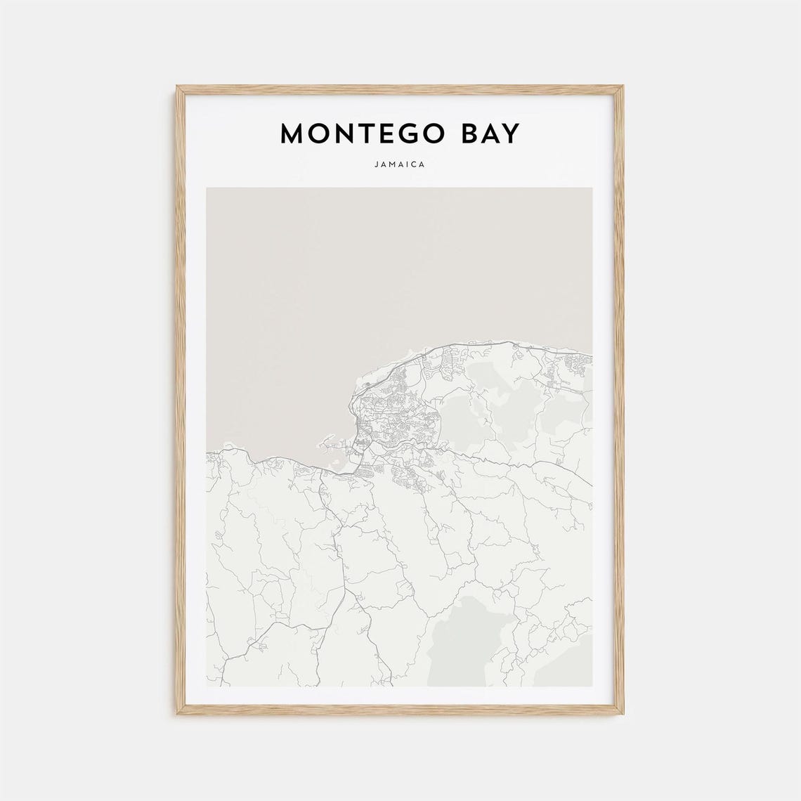 Montego Bay Jamaica Minimalist Light Gray Coastal City Map Poster