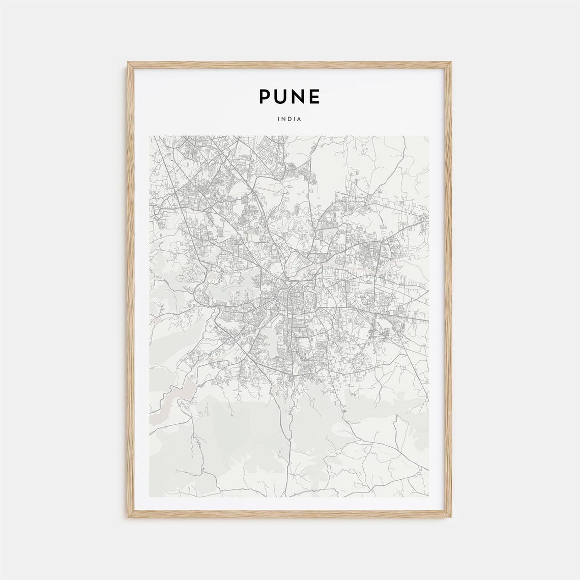 Pune India Minimalist City Street Map Poster with Bold Typography