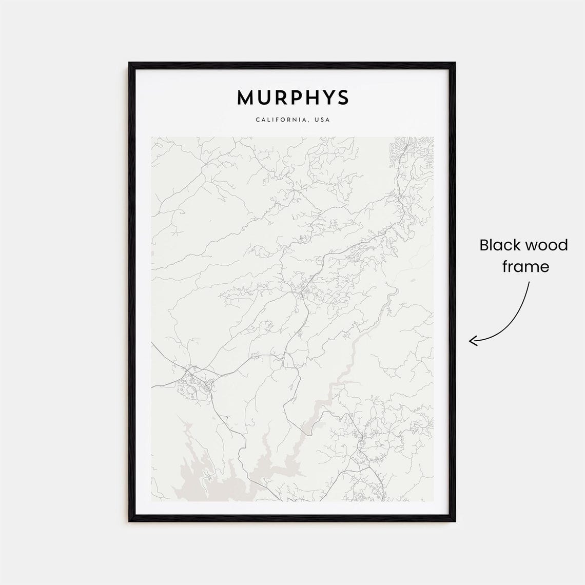Murphys California Minimalist Town Street Map Black White Art Poster - Image 3