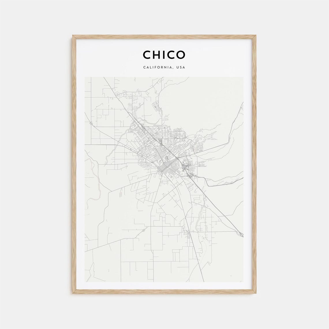Chico California USA Minimalist Black White City Map Home Decor Poster