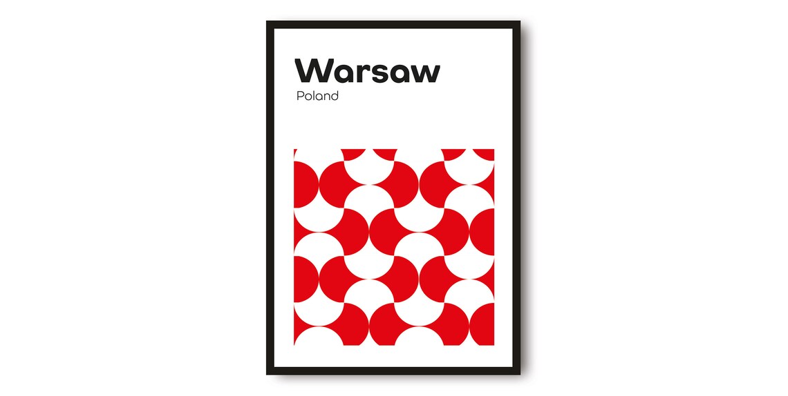 Warsaw Poland Geometric Minimalist City Travel Poster Red White Art