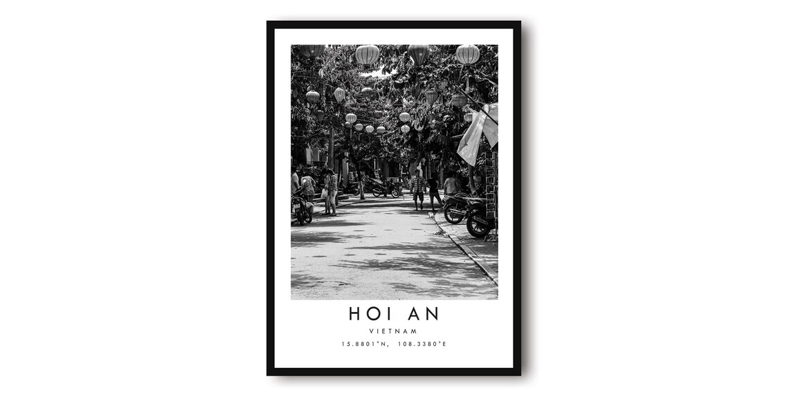 Hoi An Vietnam Travel Poster, Black And White