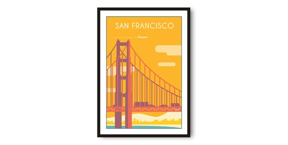 San Francisco Golden Gate Bridge Sunset Minimalist Travel Poster