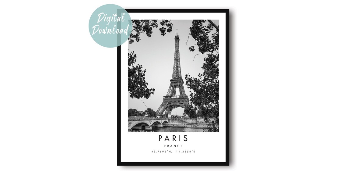 Paris Eiffel Tower City Black And White Travel Photography Wall Art