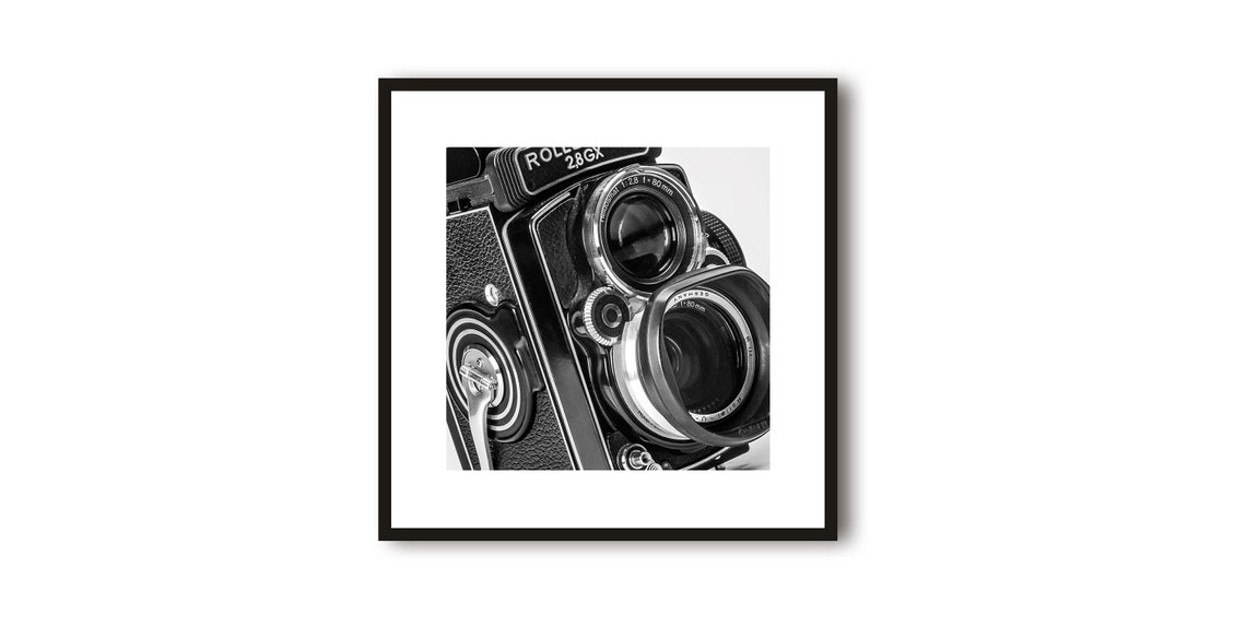Vintage Twin Lens Reflex Camera Close Up Photo Black White Poster