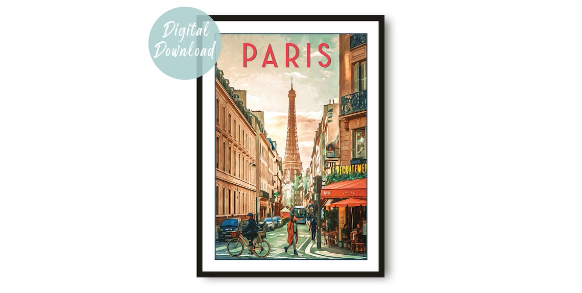 Paris Travel Poster, European City Wall Art Print