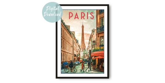 Paris Travel Poster, European City Wall Art Print