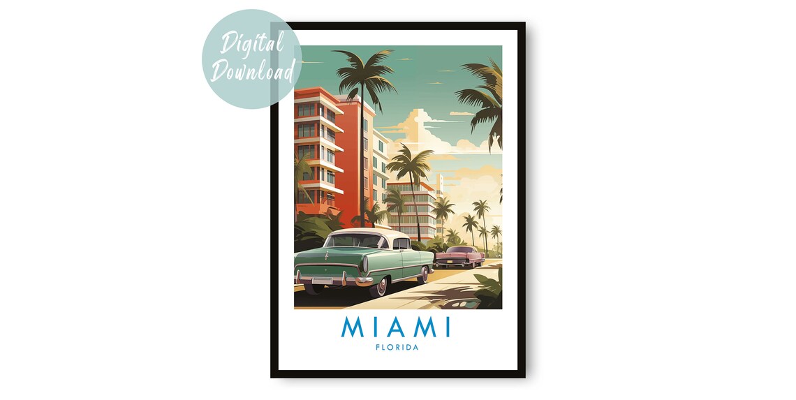 Miami Travel Poster, Florida Destination Art Print