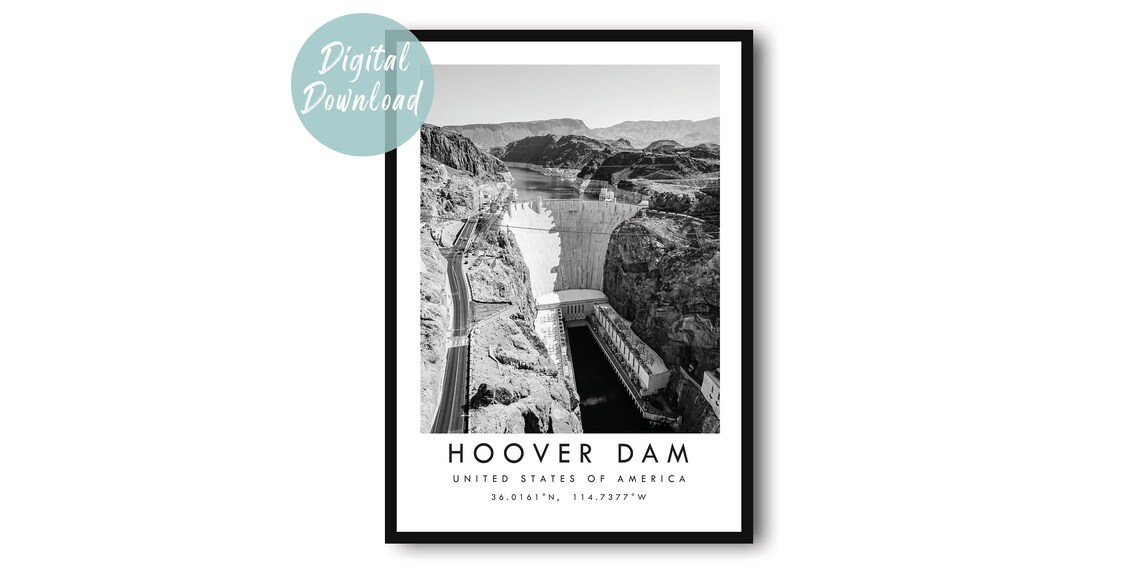 Hoover Dam Black And White Minimalist Travel Photography Wall Art