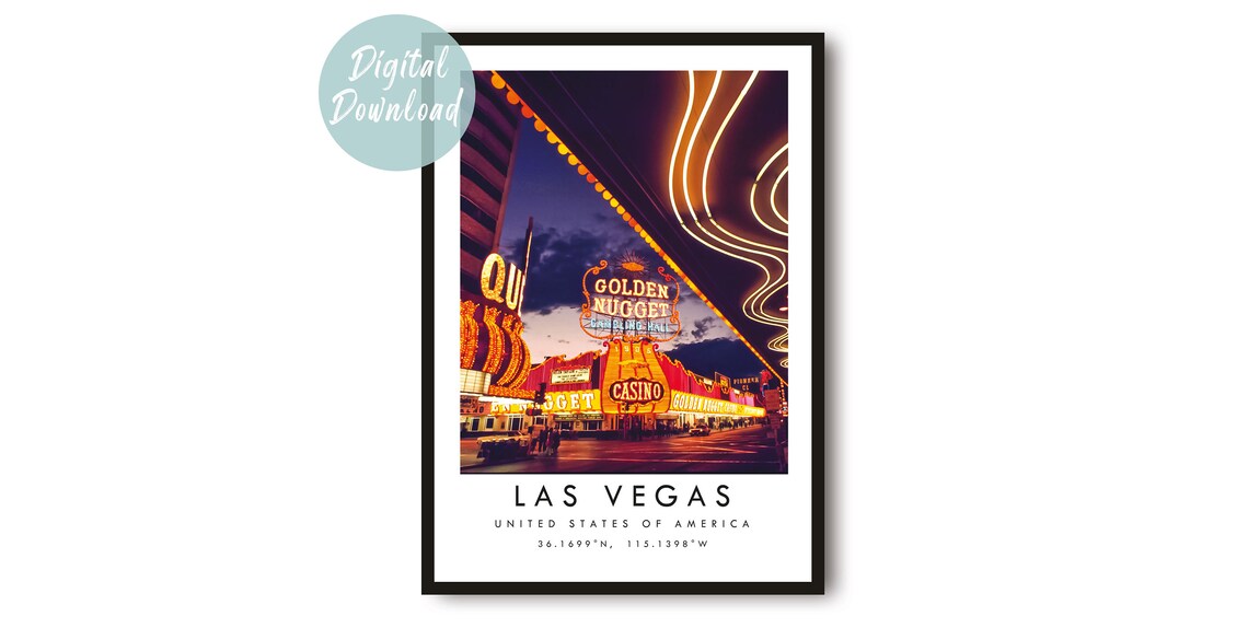 Golden Nugget Casino Neon Lights at Night Color Las Vegas Poster