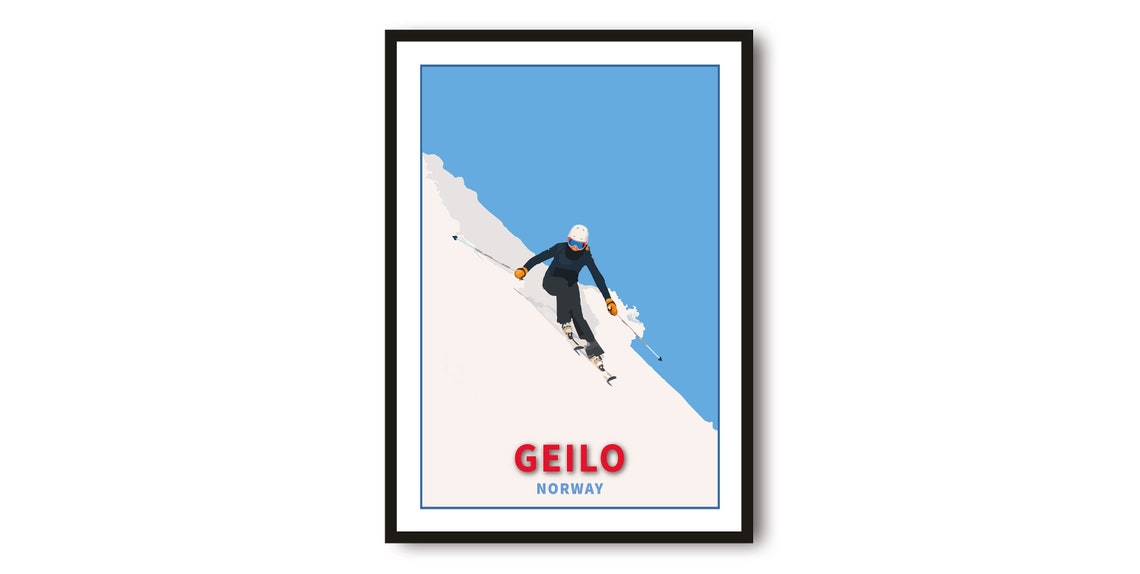 Geilo Norway Ski Poster with Minimalist Steep Slope Descent Design