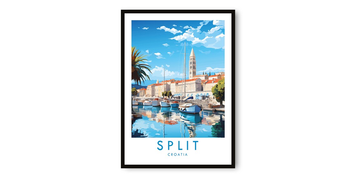 Split Croatia Travel Poster, Coastal Decor Art Print