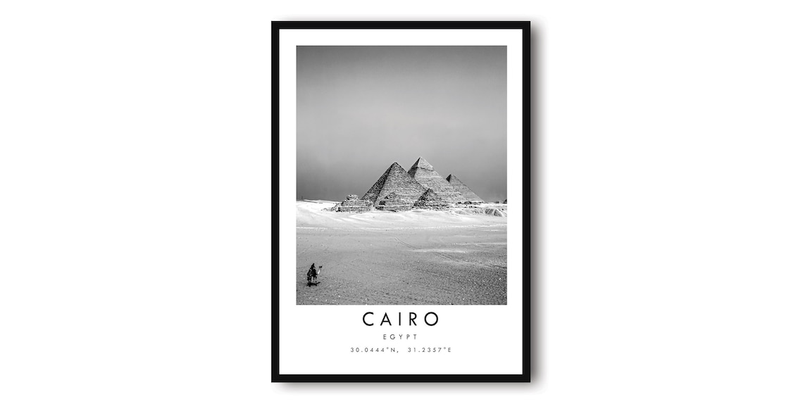 Cairo Pyramids Black and White Travel Poster