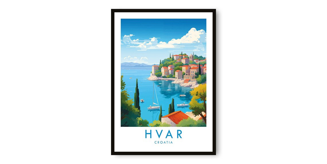 Hvar Croatia Coastal Travel Poster, Art Print