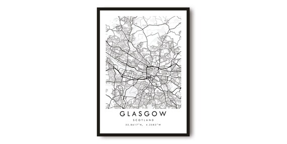 Glasgow Scotland Map Print, Minimalist City Art