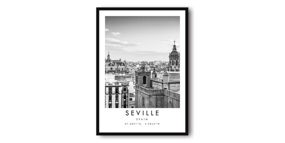 Seville Spain Black And White Cityscape Art Print