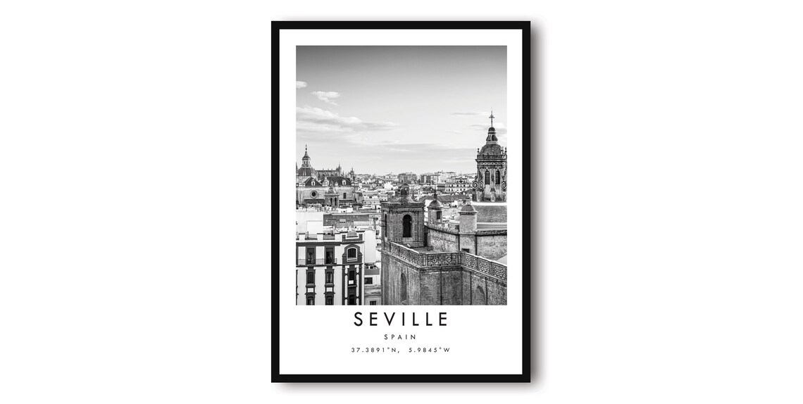 Seville Spain Black And White Cityscape Art Print