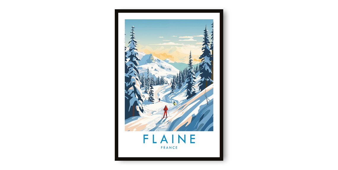 Flaine France Skiing Travel Poster, Mountain Destination