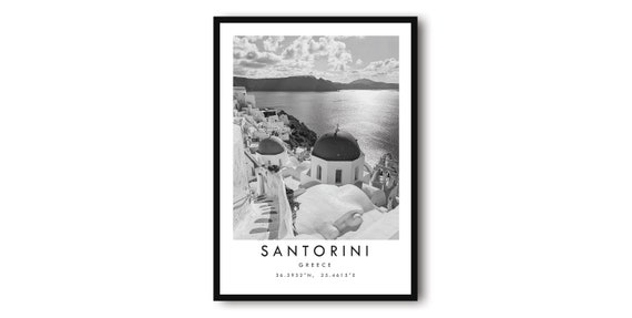 Santorini Greece Black And White Travel Poster