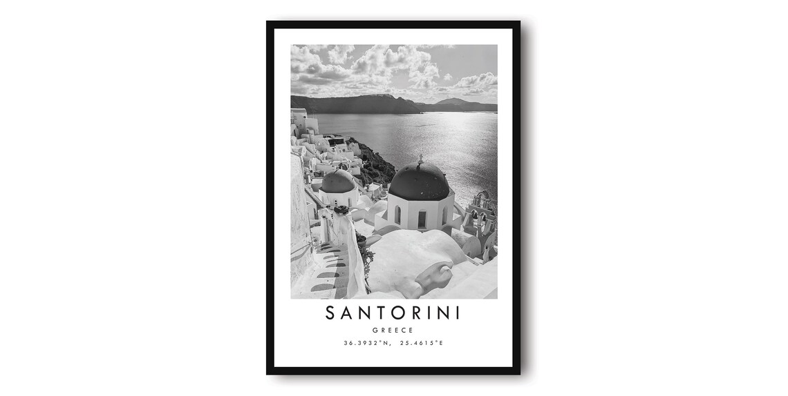 Santorini Greece Black And White Travel Poster