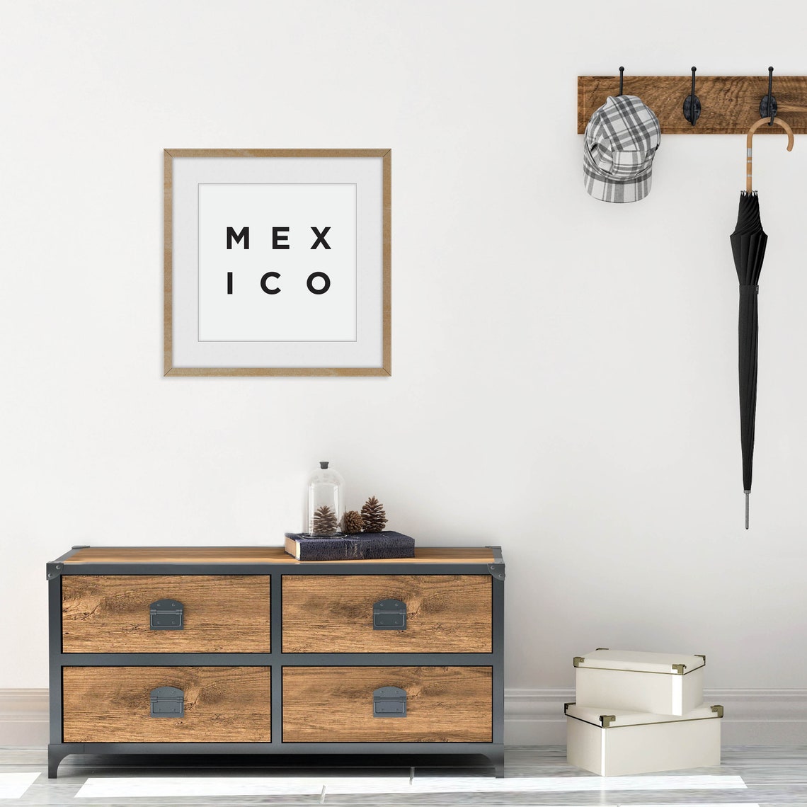 Mexico Minimalist Typography Poster in Black on White Square Art - Image 2