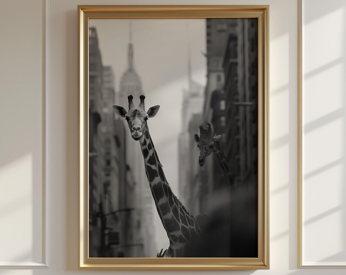 Giraffe in the City Vintage Photography Art Print