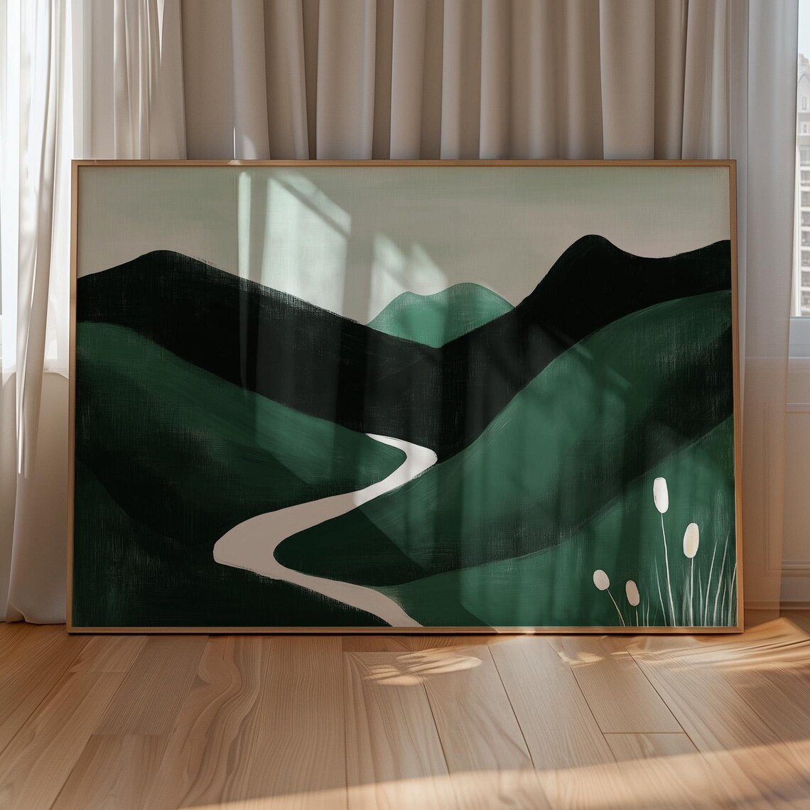 Minimalist Green Landscape, Winding River Art Print - Image 6