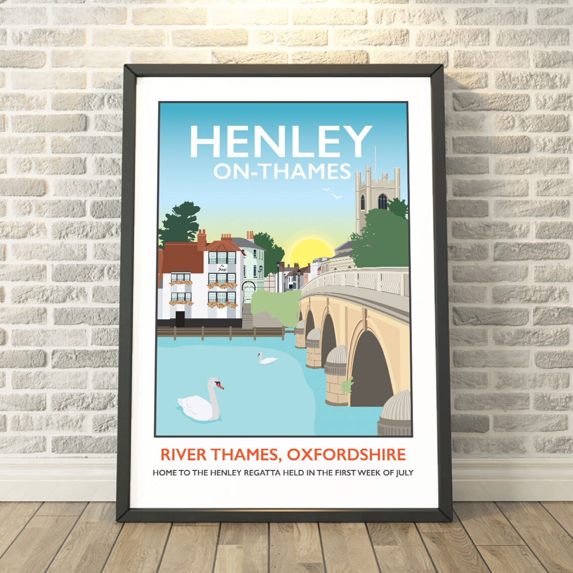 Henley On Thames Regatta Vintage Travel Poster Bridge Swans Sunset