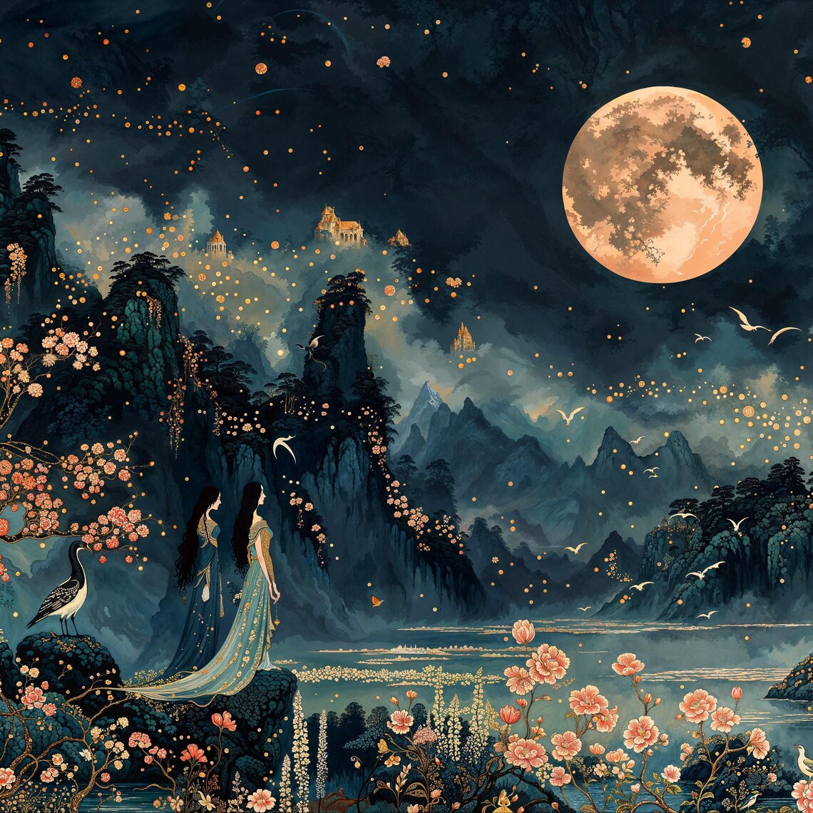 Chinese Moonlit Landscape, Romantic Night Scene Poster - Image 4