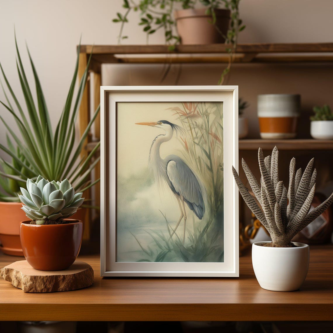 Great Blue Heron Misty Marsh Watercolor Serene Wetlands Bird Poster - Image 2