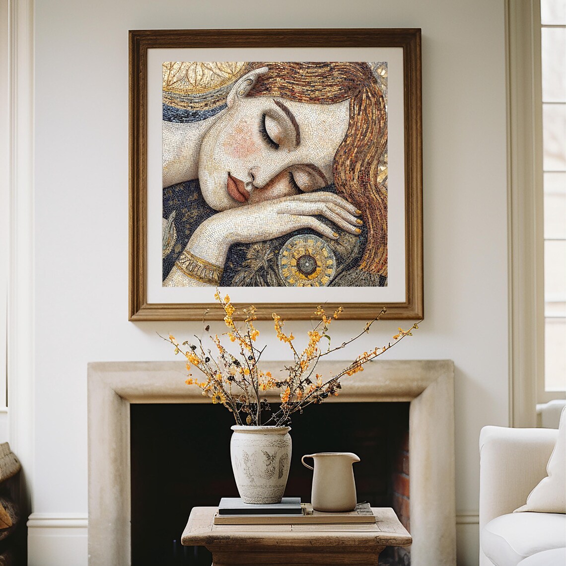Mosaic Sleeping Woman Golden Jewelry Warm Tones Art Deco Style Wall Poster - Image 2