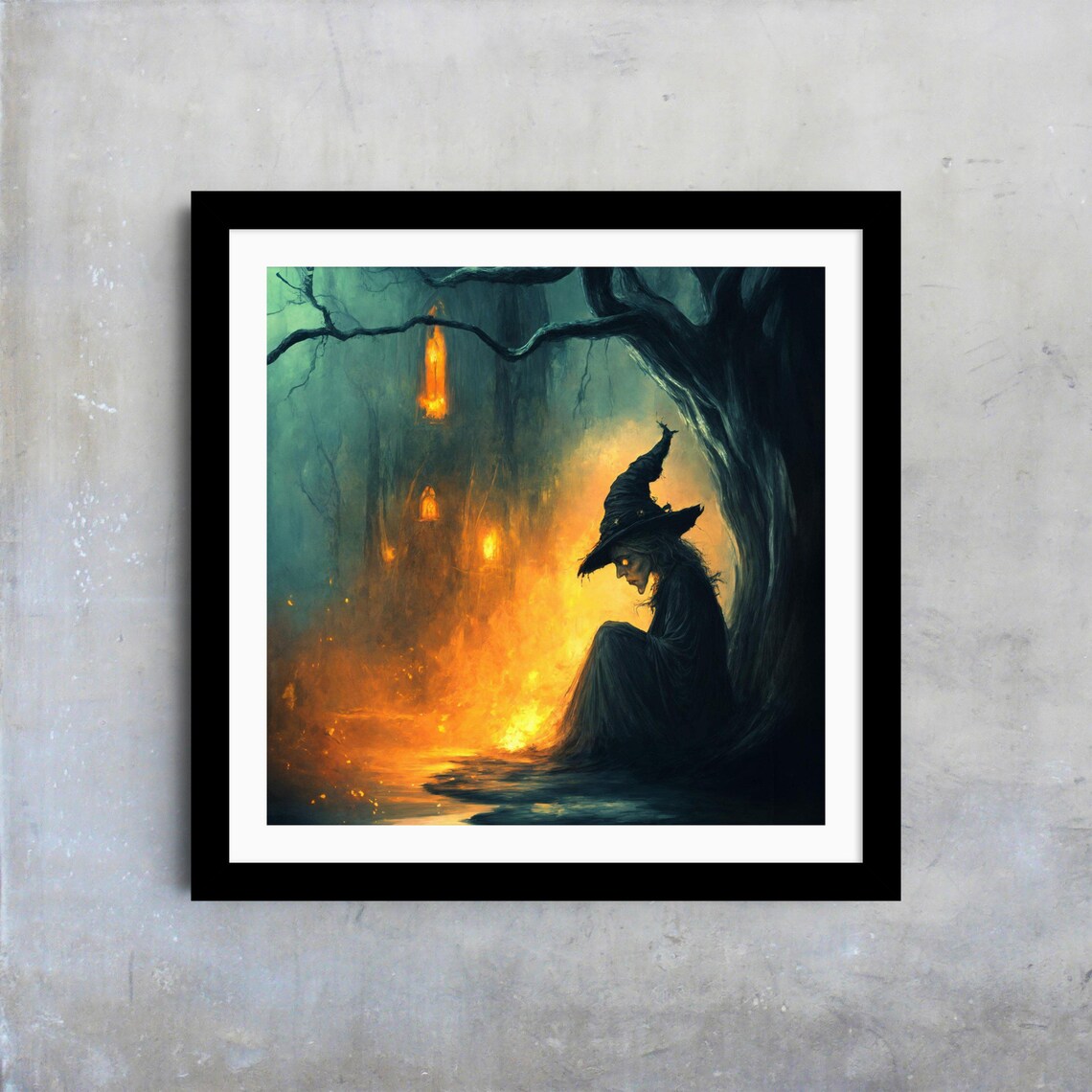 Dark Witch Forest Glowing Haunted Woods Lanterns Gothic Fantasy Art Poster - Image 4