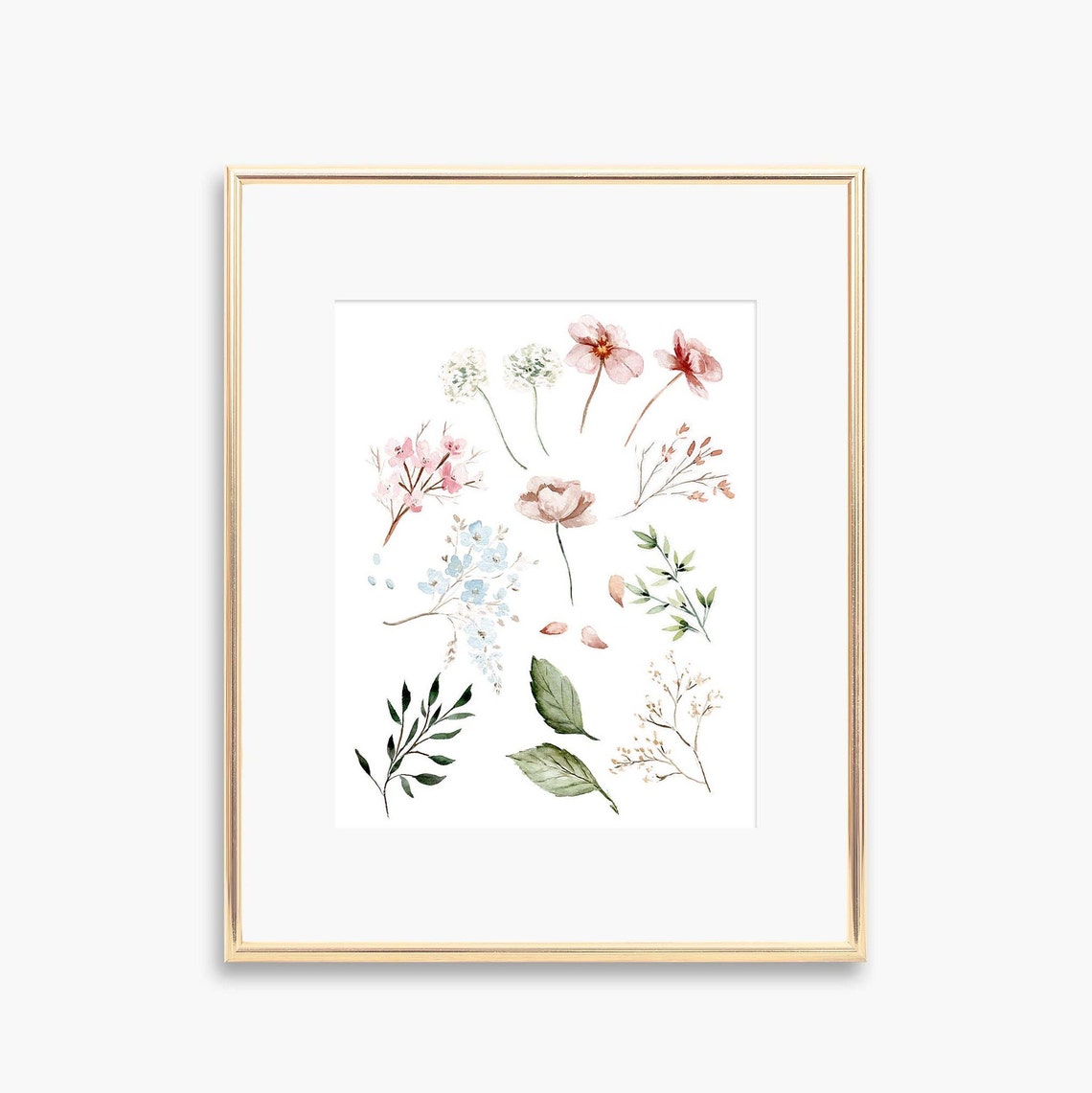 Loose Watercolor Wildflowers Mixed Blooms Botanical Study Art Poster