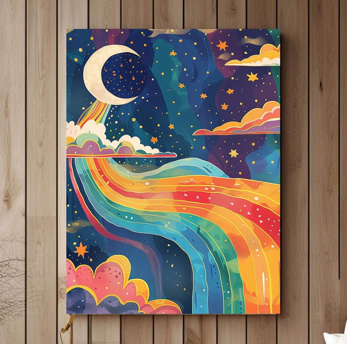 Whimsical Rainbow Sky Boho Celestial Moon Stars