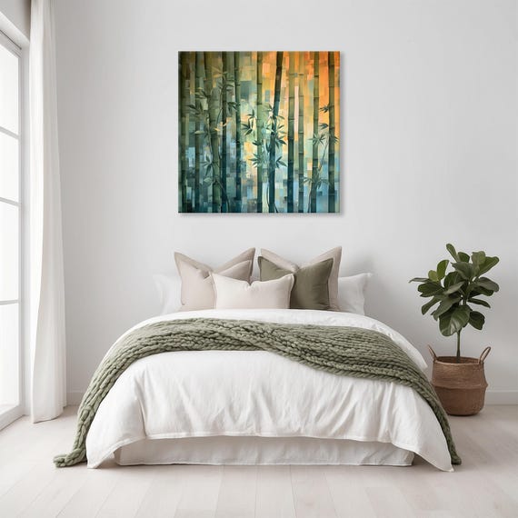 Geometric Bamboo Stalks Print Landscape Modern Painting Outdoor Nature Grove Wall Print Airbnb Art Wall Decor