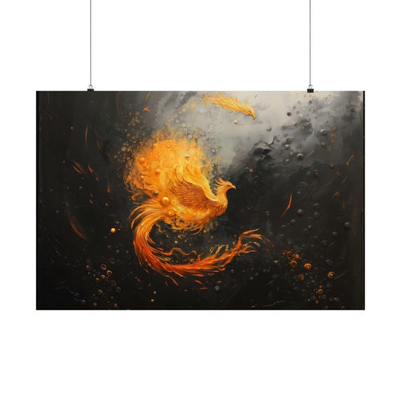 Full Phoenix Poster Print Mythology Landscape Modern Painting Fantasy Nature Rustic Wall Print Airbnb Art Wall Decor