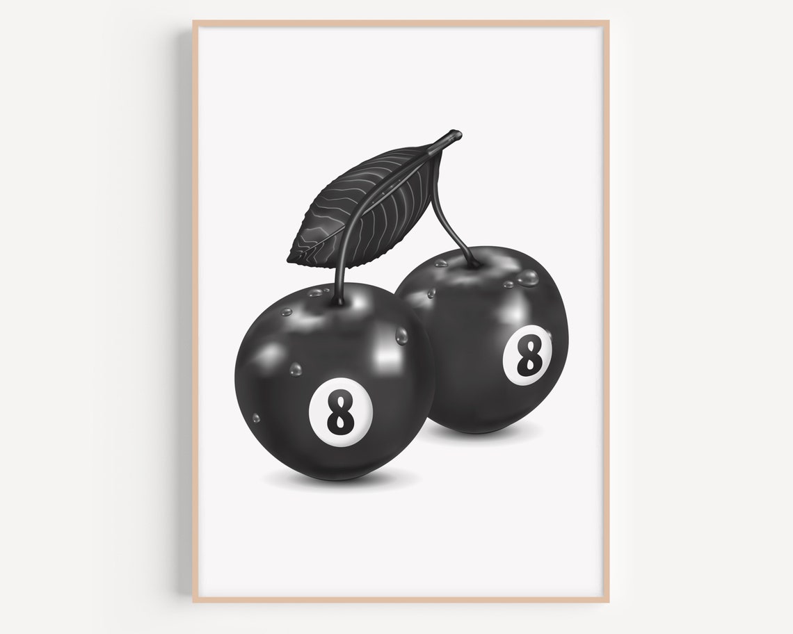 Lucky 8 Ball Cherries Tattoo Style Trendy Black Retro Poster