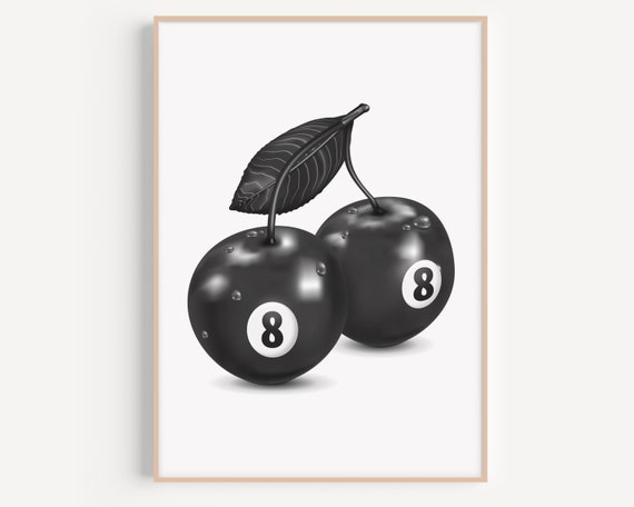 Trendy Retro 8 Ball Cherries Print Lucky You Print Tattoo Poster Art Tattoo Wall Art Cherries Poster Cherries Print Wall Art