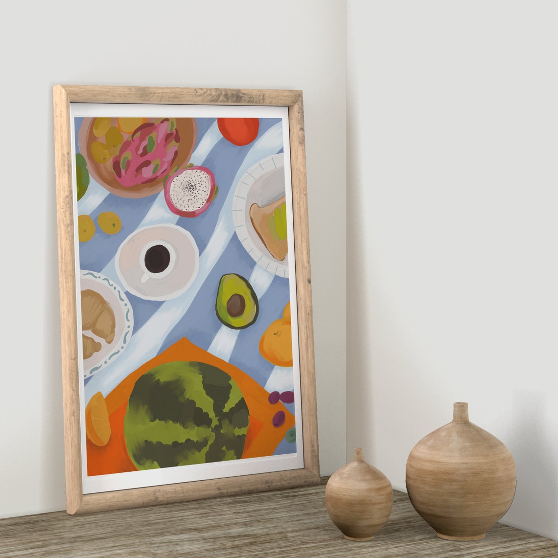 Colorful Breakfast Picnic Spread Coffee Croissant Fruit Poster - Image 4