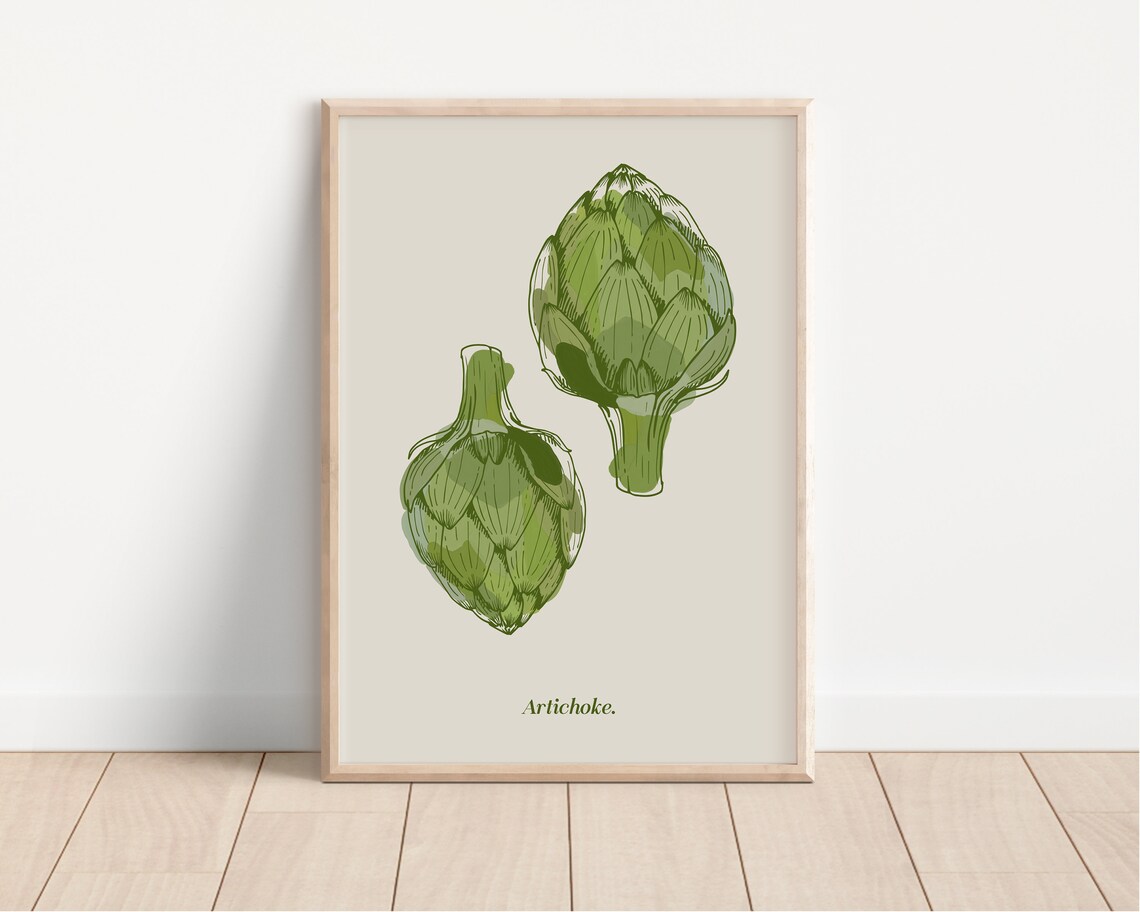 Green Artichoke Watercolor Botanical Kitchen Illustration Poster - Image 2