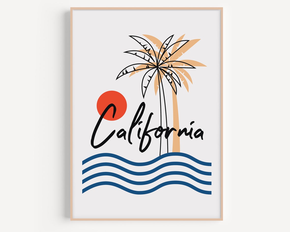 California Travel Poster California Wall Art Mid Century Poster Retro California Poster California Sunset Beach Print Califonia Print