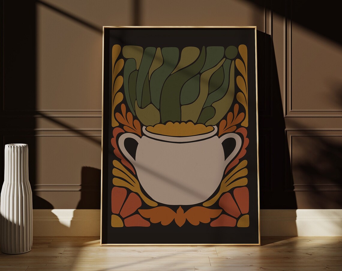 Dark Boho Cauldron Autumn Botanical Witchy Halloween Statement Wall Poster