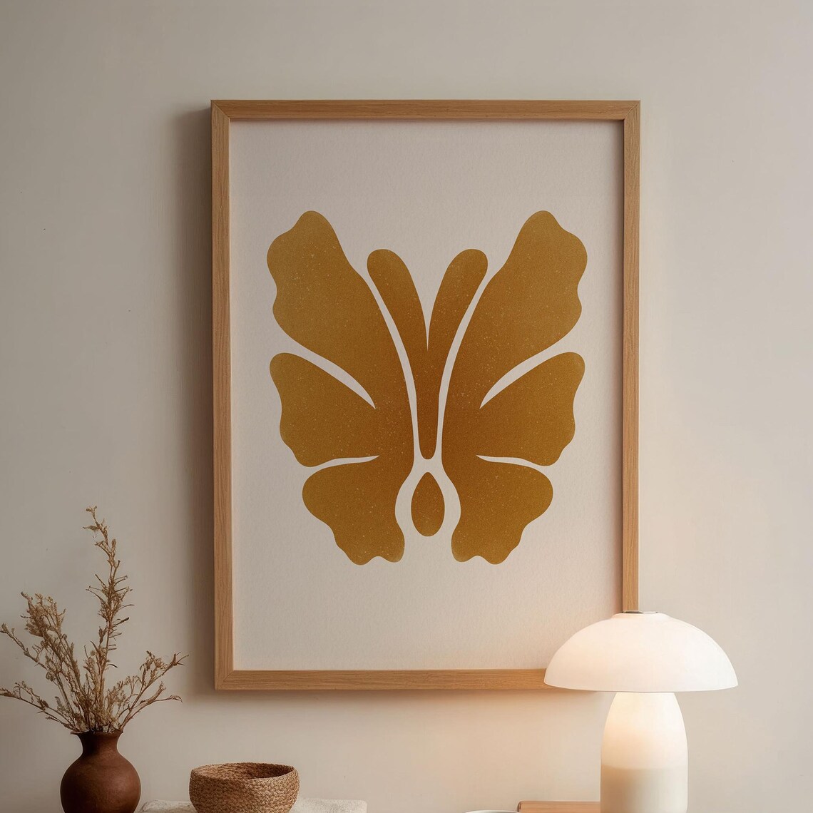 Burnt Orange Butterfly Silhouette Abstract Boho Living Room Poster