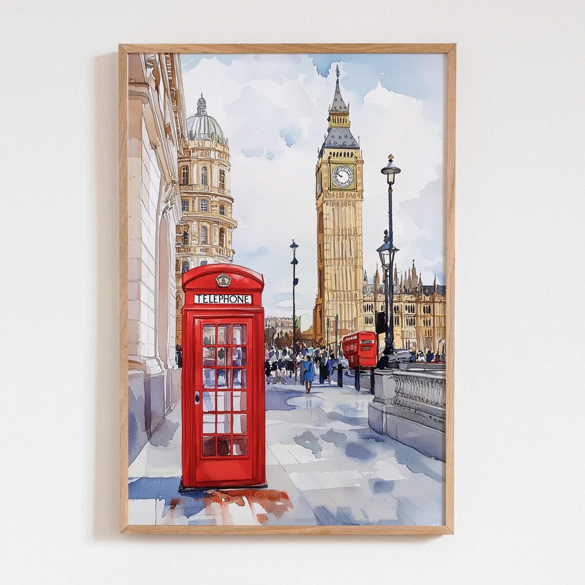 Watercolor London England Travel Poster, Big Ben