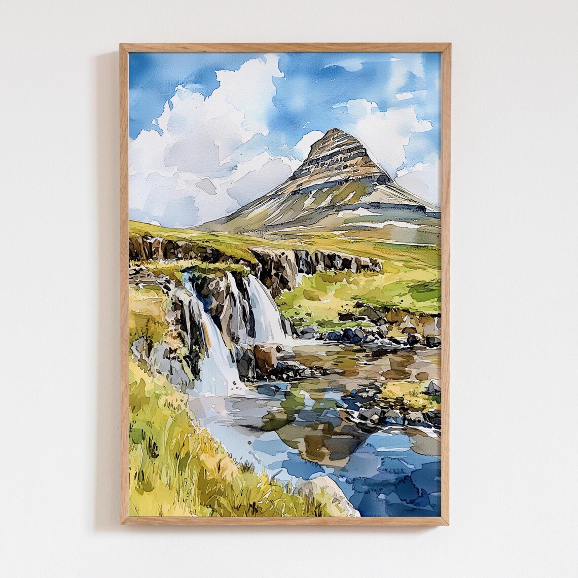 Kirkjufell Iceland Watercolor Travel Poster