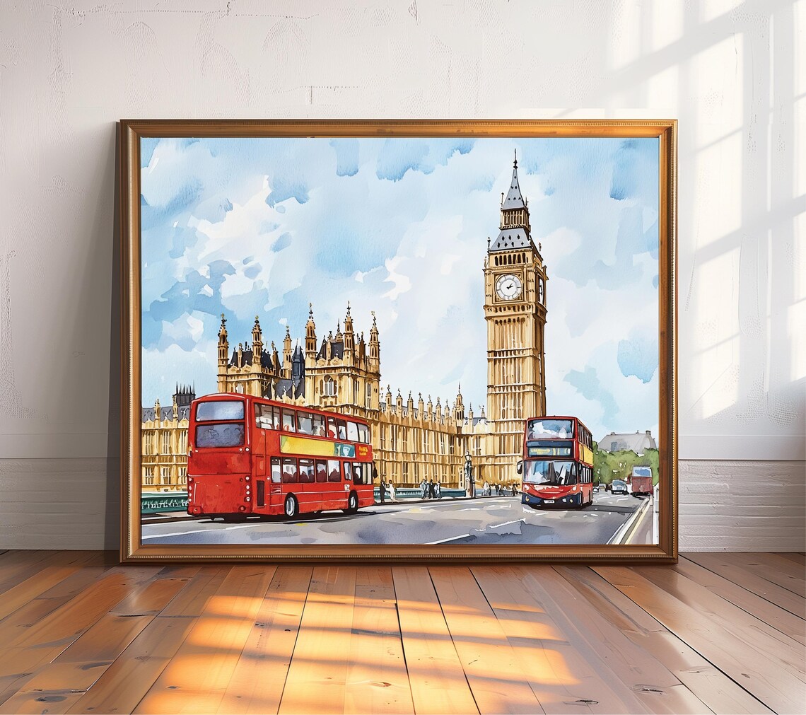 Big Ben London Watercolor Art Print, Travel Poster